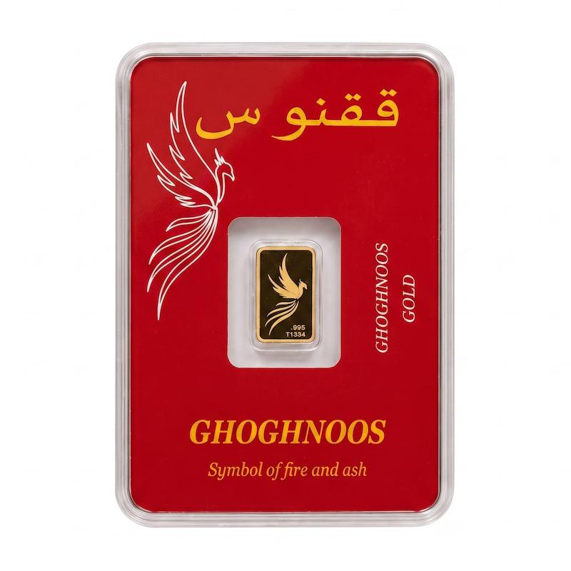 شمش طلا ۲۴ عیار شمش طلا ۲۴ عیار شمش طلا 995 عیار نقش برجسته ۲۴ عیار طرح ققنوس0.050سوت اسپینل گلد گالری