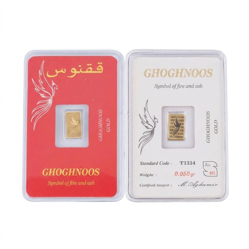 شمش طلا ۲۴ عیار شمش طلا ۲۴ عیار شمش طلا 995 عیار نقش برجسته ۲۴ عیار طرح ققنوس0.050سوت اسپینل گلد گالری