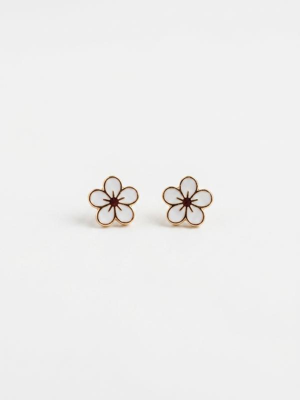 گوشواره طلا ۱۸ عیار گوشواره گل سفید ( کم اجرت) گالری طلای رز
