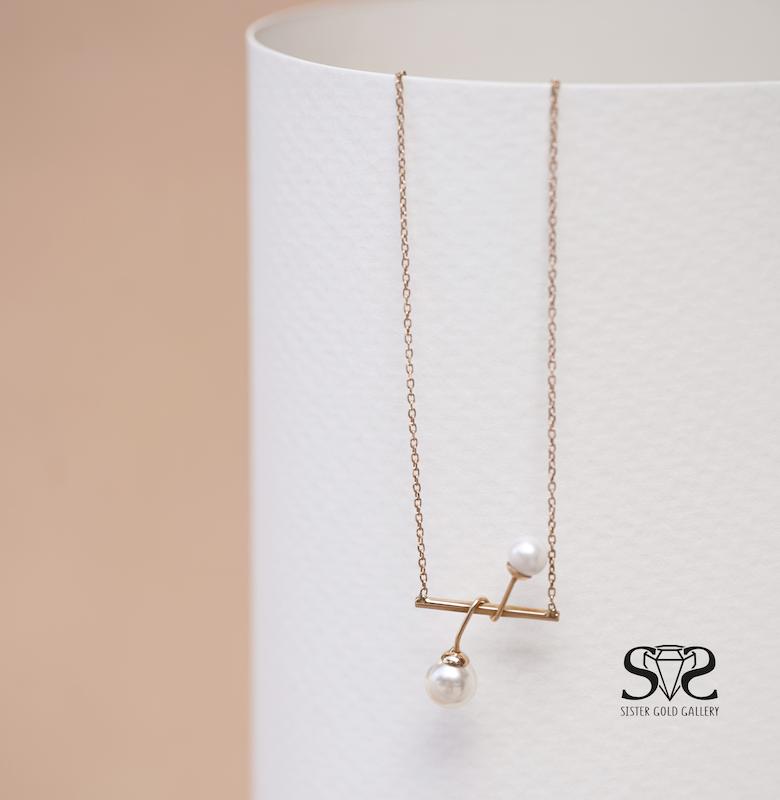 گردنبند زنانه طلا ۱۸ عیار گردنبند طلا دو مروارید خطی کد s-1128 گالری طلا سیستر