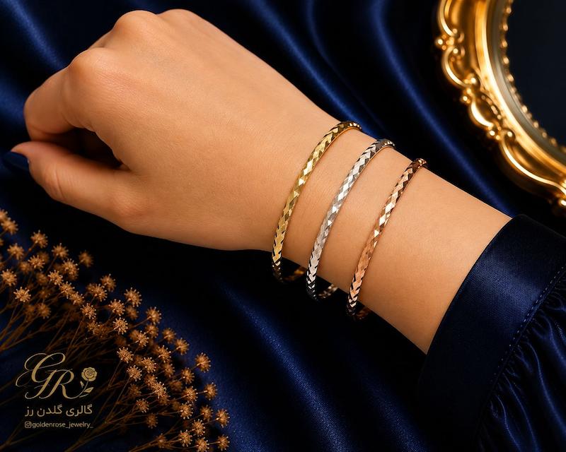 بنگل زنانه طلا ۱۸ عیار لیزری گالری گلدن رز