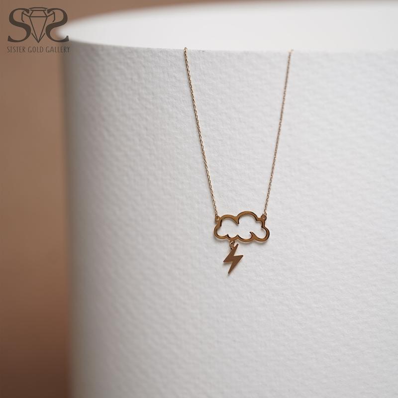 گردنبند زنانه طلا ۱۸ عیار زنجیر پلاک طلا ابر و رعد کد s-362 گالری طلا سیستر