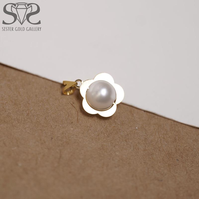 آویز زنانه طلا ۱۸ عیار پلاک طلا مروارید گل معلق کد s-2310 گالری طلا سیستر