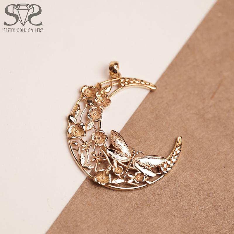 آویز زنانه طلا ۱۸ عیار پلاک طلا ماه و گل کد s-2141 گالری طلا سیستر