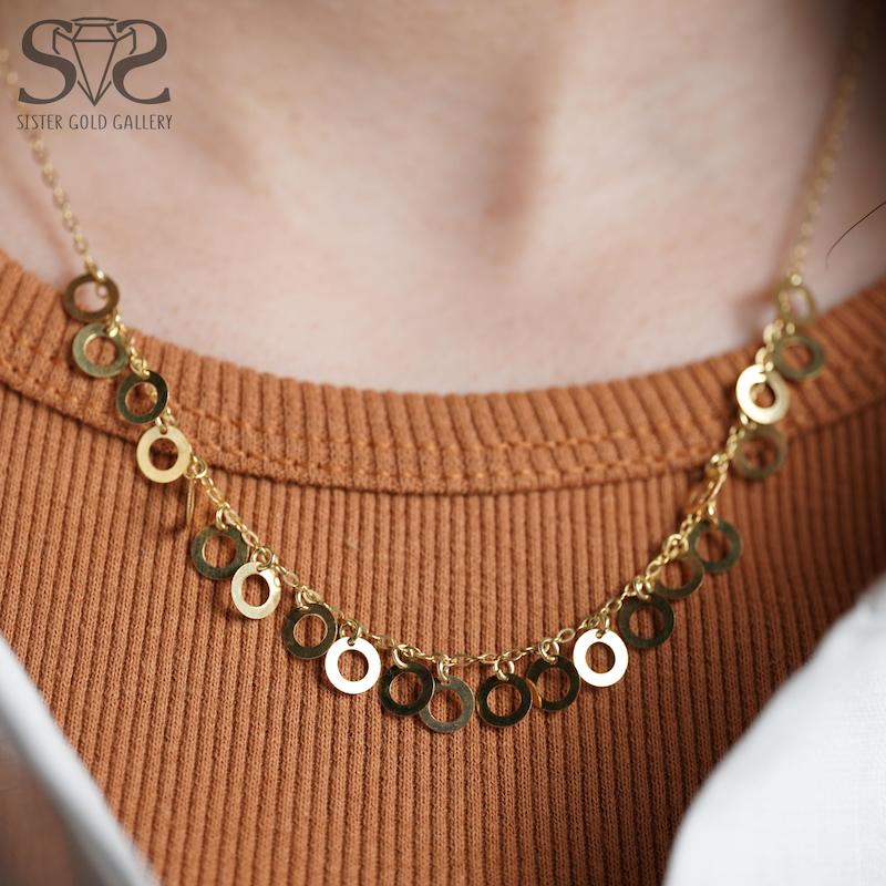 گردنبند زنانه طلا ۱۸ عیار زنجیر پلاک طلا رکو دایره کد s-2161 گالری طلا سیستر