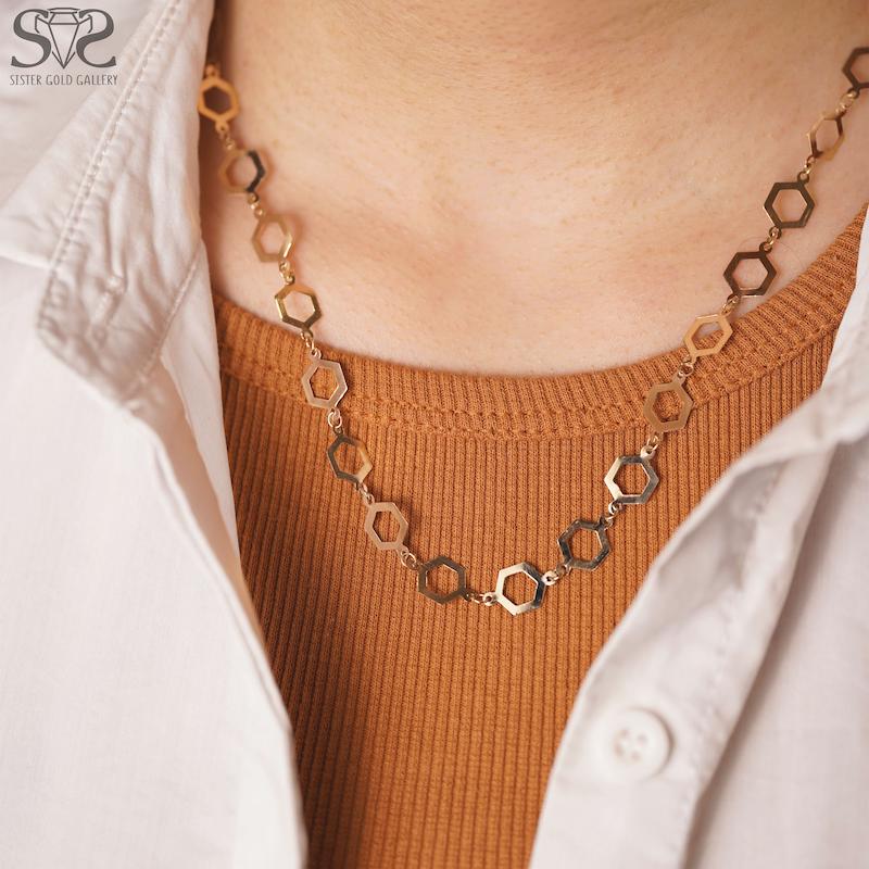 گردنبند زنانه طلا ۱۸ عیار زنجیر طلا پلاک چندضلعی کد s-2576 گالری طلا سیستر