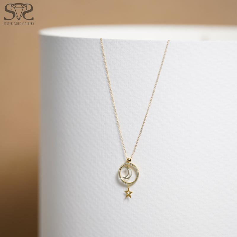 گردنبند زنانه طلا ۱۸ عیار زنجیر طلا پلاک دایره ماه وستاره کد s-2588 گالری طلا سیستر