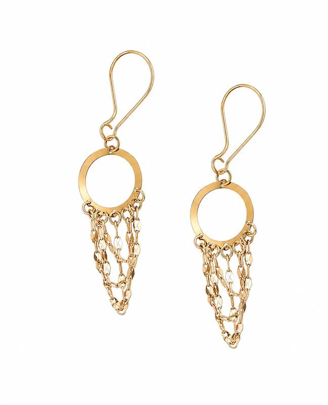 گوشواره زنانه طلا ۱۸ عیار گوشواره حلقه ای آبشاری پولکی ری گلد