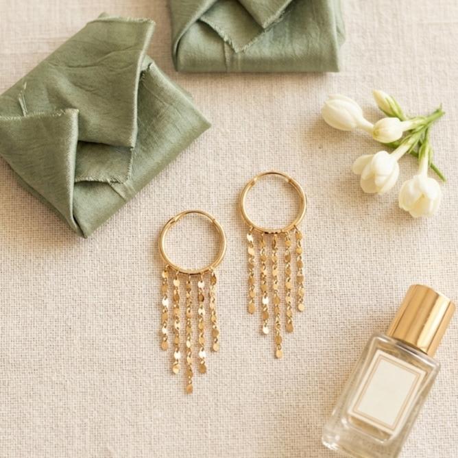 گوشواره زنانه طلا ۱۸ عیار حلقه ای آبشاری شرابه ای زرکودک گالری