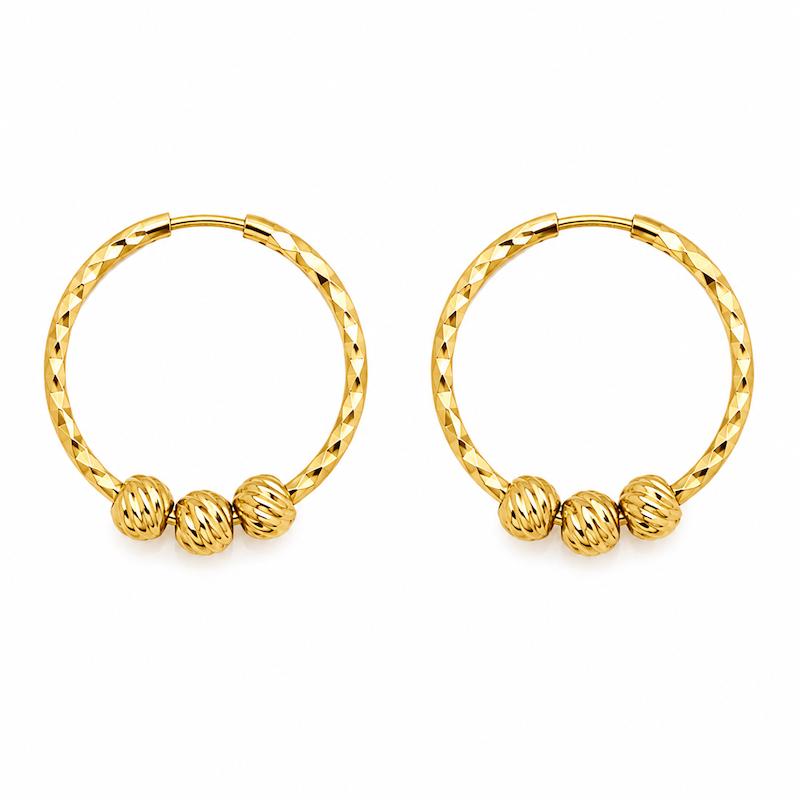 گوشواره زنانه طلا ۱۸ عیار گوشواره حلقه ای گوی تراش گالری طلای آوات
