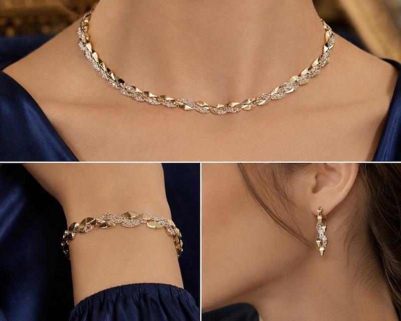 سرویس زنانه طلا ۱۸ عیار ونزو تمام تراش لوکس گالری گلدن رز