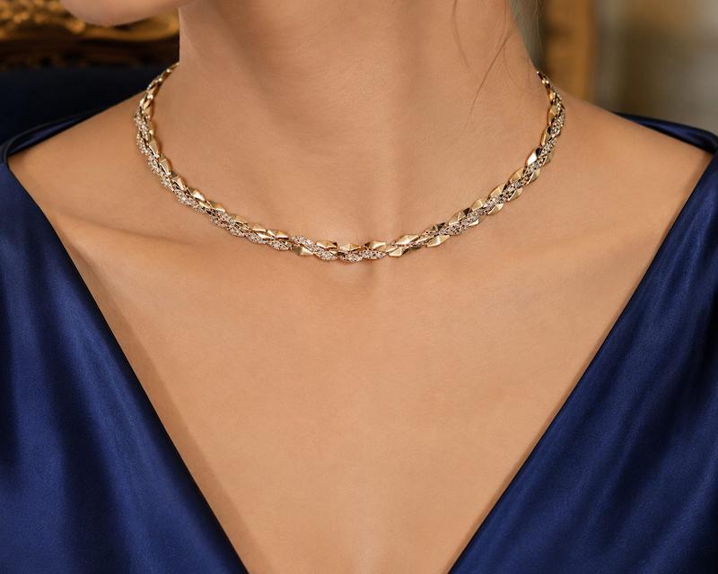 گردنبند زنانه طلا ۱۸ عیار ونزو تمام تراش لوکس گالری گلدن رز