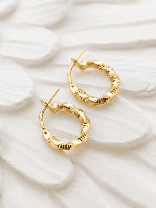 گوشواره بچگانه طلا ۱۸ عیار گوشواره حلقه ای هاشور شایلین گلد