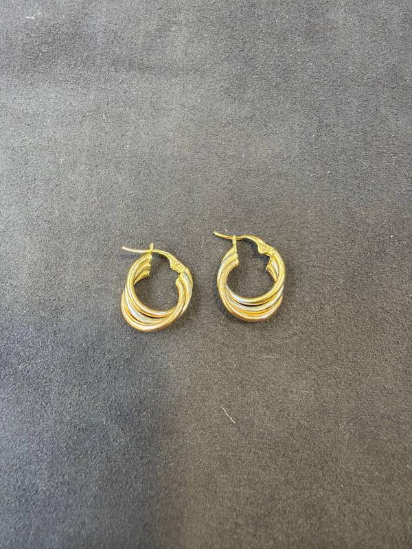 گوشواره زنانه طلا ۱۸ عیار گوشواره سه رنگ حلقه ای گالری طلای صحرا