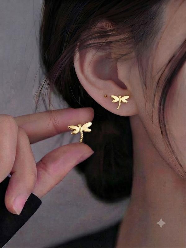 گوشواره زنانه طلا ۱۸ عیار گوشواره پیرسینگی زنانه دخترانه سنجاقک گالری طلای تدریسی