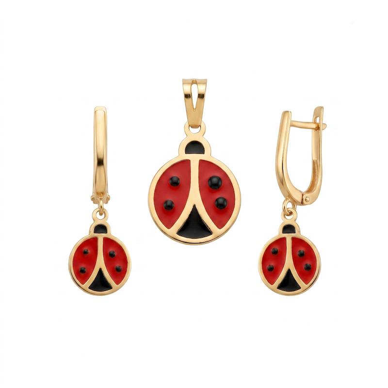بچگانه نیم ست طلا ۱۸ عیار کفشدوزک نیم ست ladybugs (میناکاری کسر) گالری طلا شکرانه