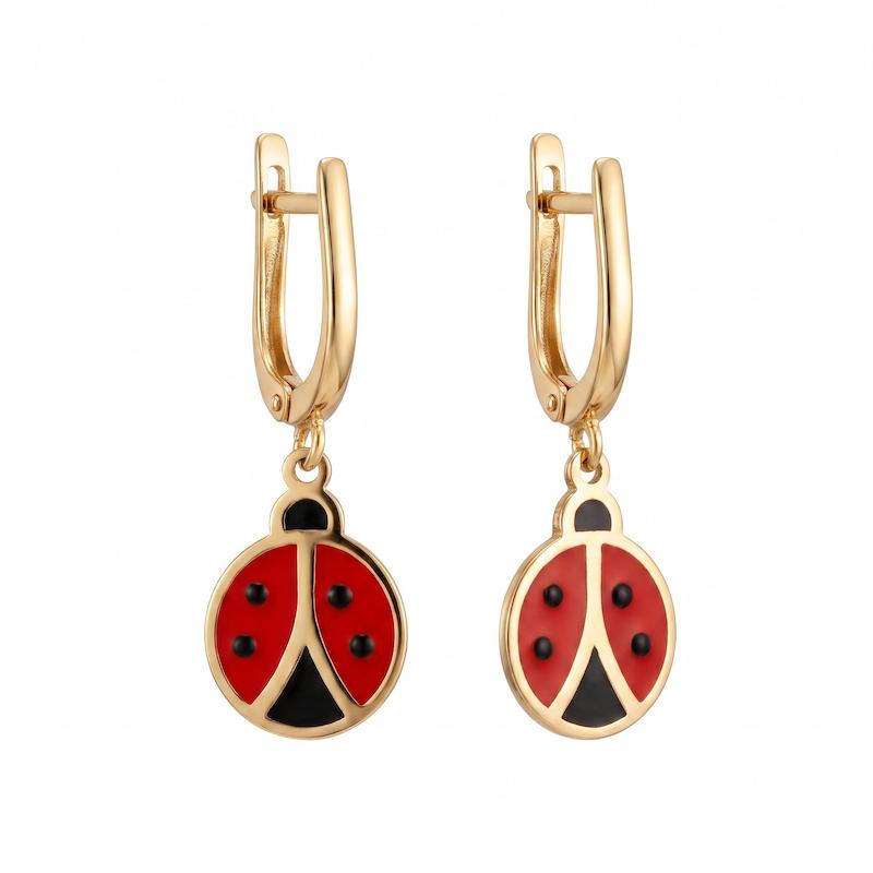گوشواره بچگانه طلا ۱۸ عیار کفشدوزک ladybugs (میناکاری کسر) گالری طلا شکرانه