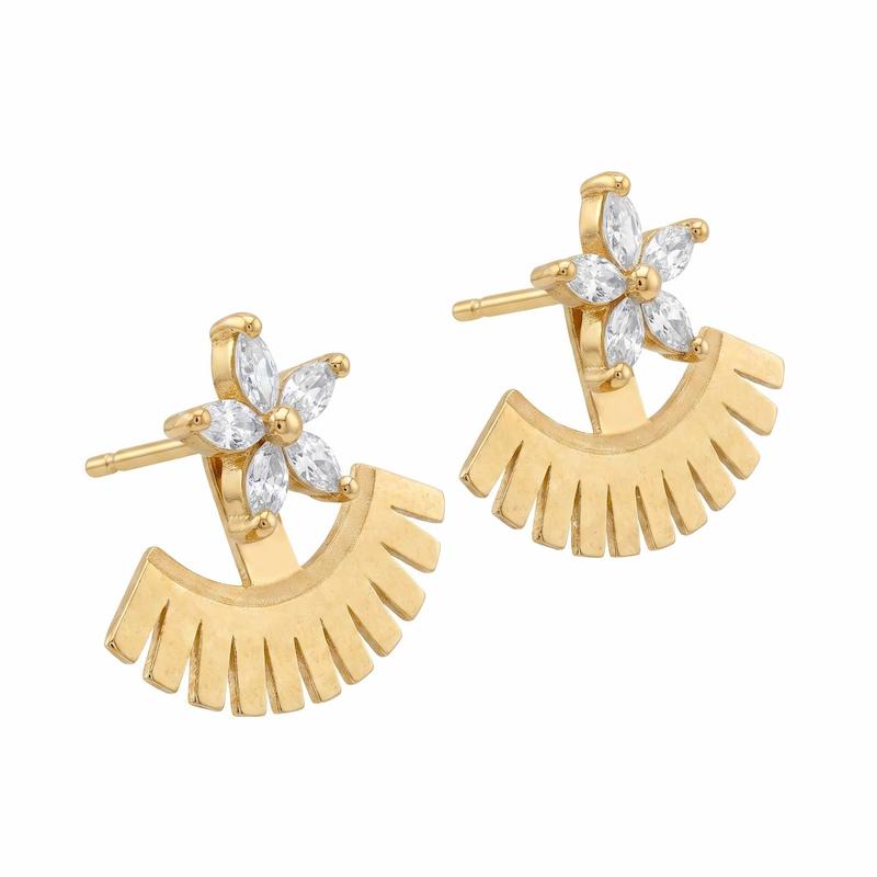 گوشواره زنانه طلا ۱۸ عیار گل مارکیز (سنگ کسر) گالری طلا شکرانه