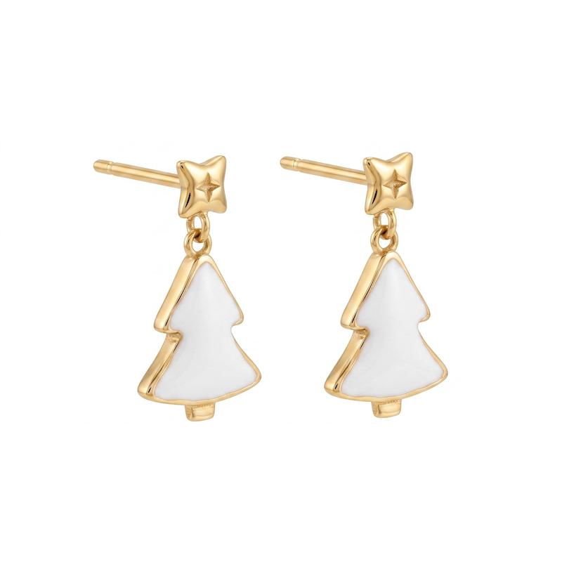 گوشواره زنانه طلا ۱۸ عیار کاج سفید کریسمس (کسر میناکاری) گالری طلا شکرانه