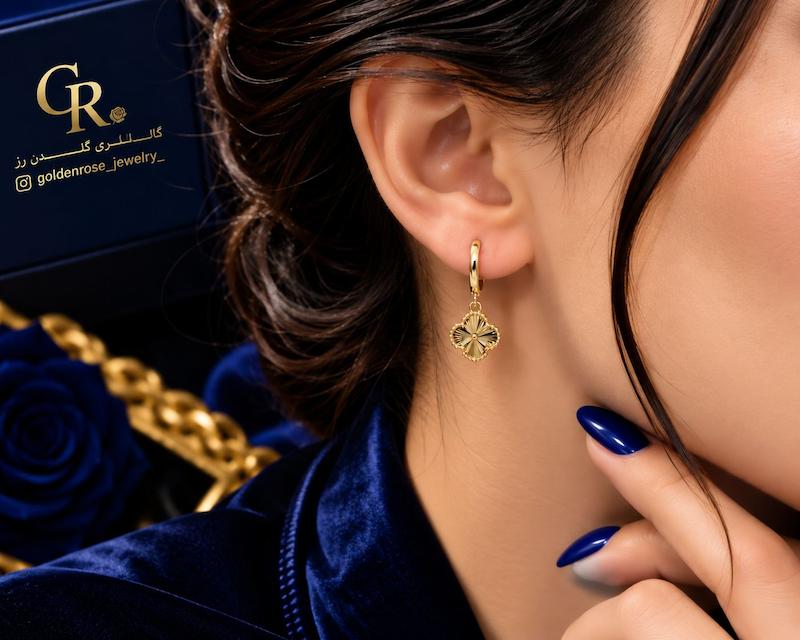 گوشواره زنانه طلا ۱۸ عیار ونکلیف تراش (کم اجرت) گالری گلدن رز