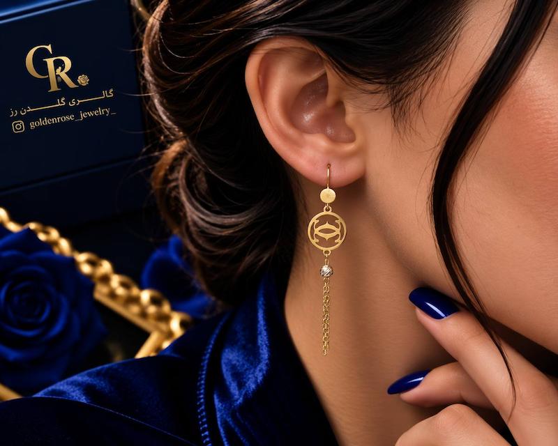 گوشواره زنانه طلا ۱۸ عیار شانل (کم اجرت) گالری گلدن رز