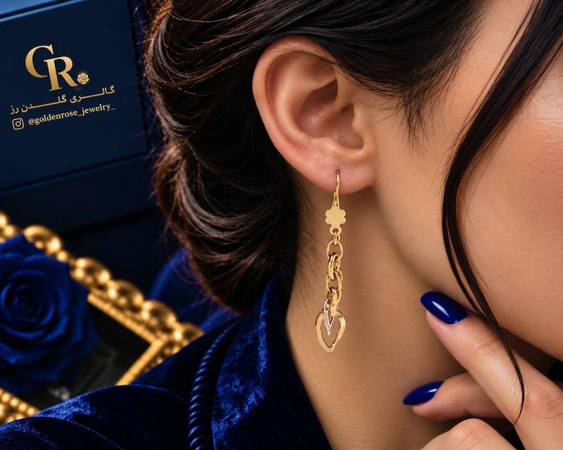 گوشواره زنانه طلا ۱۸ عیار کم اجرت گالری گلدن رز