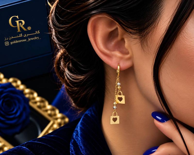 گوشواره زنانه طلا ۱۸ عیار البرنادو گالری گلدن رز