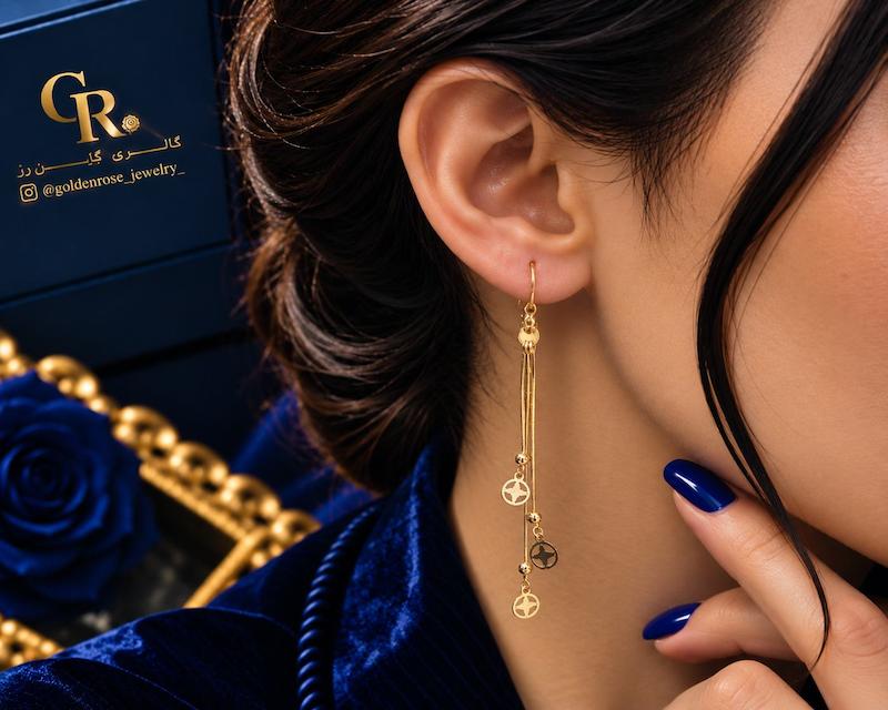 گوشواره زنانه طلا ۱۸ عیار ونزو گالری گلدن رز