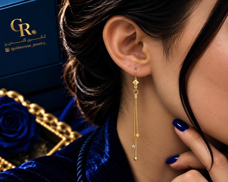 گوشواره زنانه طلا ۱۸ عیار ونزو (کم اجرت) گالری گلدن رز