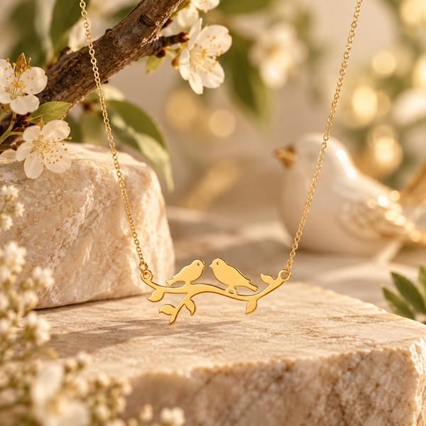 گردنبند زنانه طلا ۱۸ عیار گردنبند طلا طرح دو پرنده گالری طلای روژمان