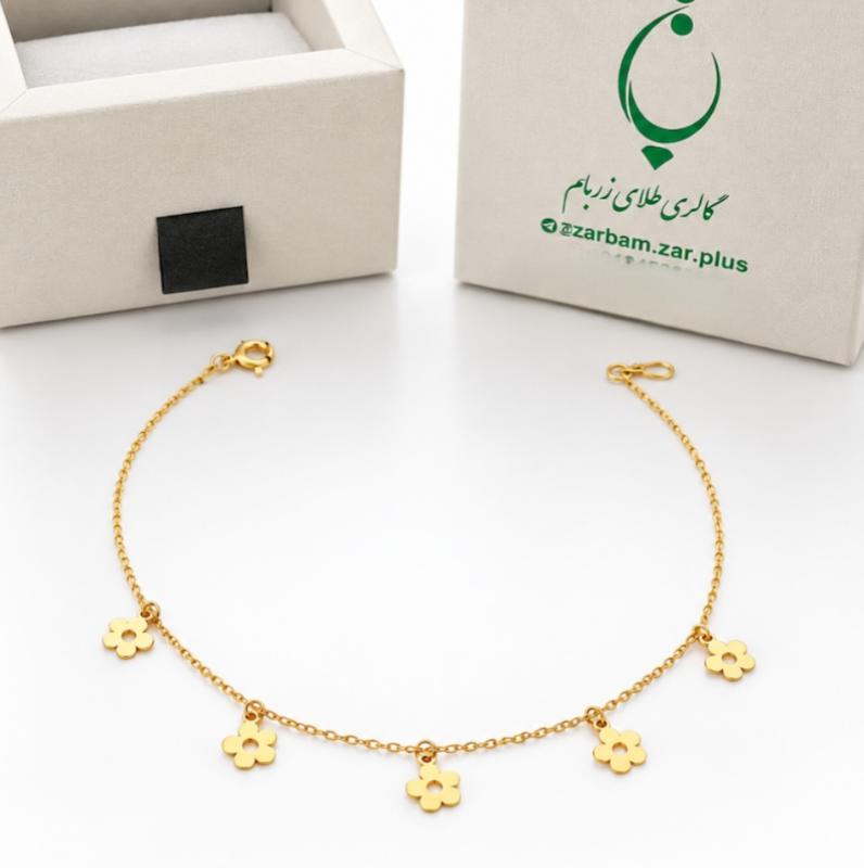 دستبند زنانه طلا ۱۸ عیار دستبند دخترانه مدل زنجیر و گل گالری زربام