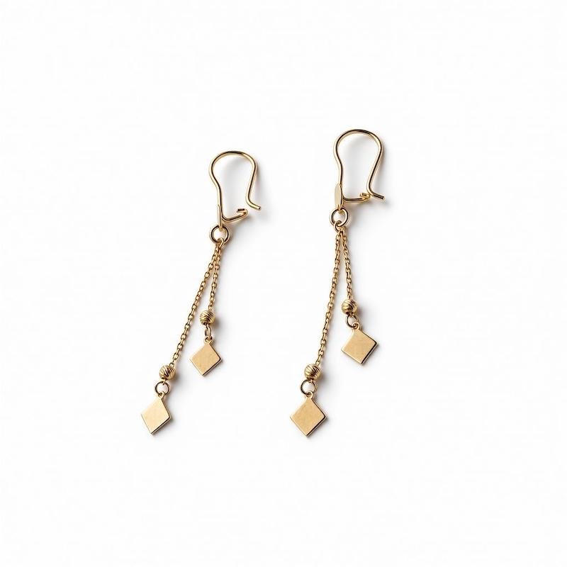 گوشواره طلا ۱۸ عیار گوشواره آویز لوزی سبک طلای شیکادو 18 عیار 1.470 گرم طلای شیکادو