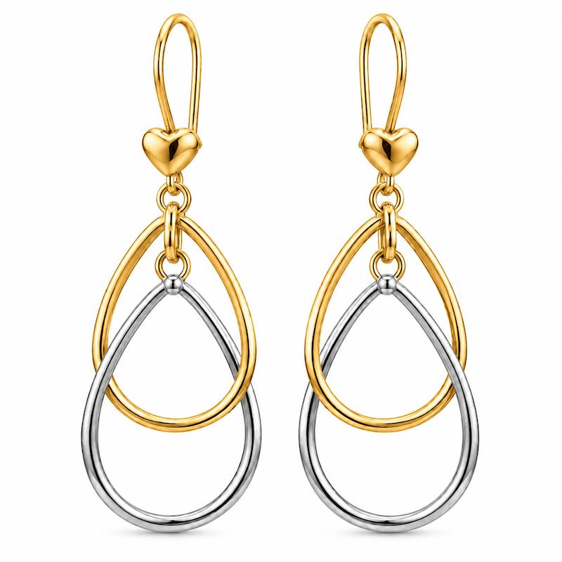 گوشواره زنانه طلا ۱۸ عیار گوشواره دو حلقه سفید زرد گالری طلای دایانا