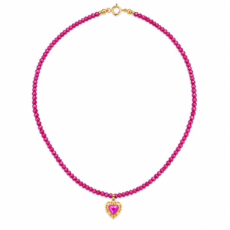 گردنبند زنانه طلا ۱۸ عیار گردنبند سنگ صورتی گالری مینا‌جان