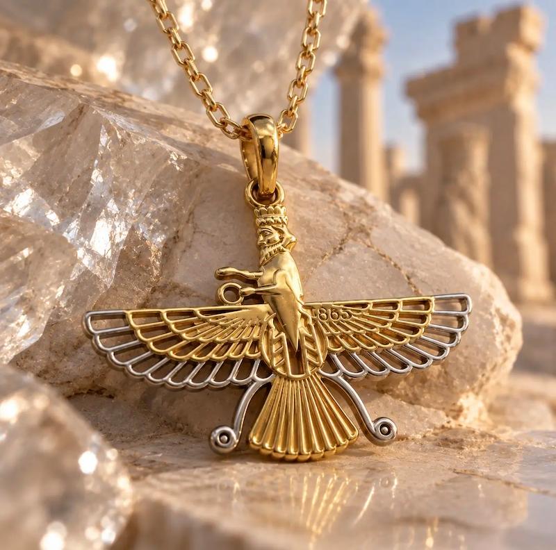 آویز طلا ۱۸ عیار آویز فروهر طرح هخامنشی ایلی گالری
