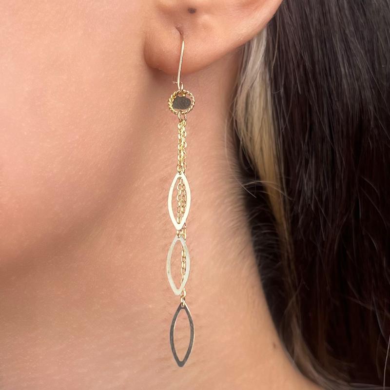 گوشواره طلا ۱۸ عیار لیزری شرابه ای کد 2 مندی گلد