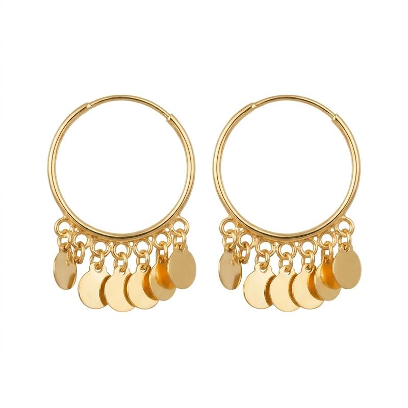 گوشواره زنانه طلا ۱۸ عیار گوشواره حلقه متوسط با آویزهای پولکی گالری کاژه گلد