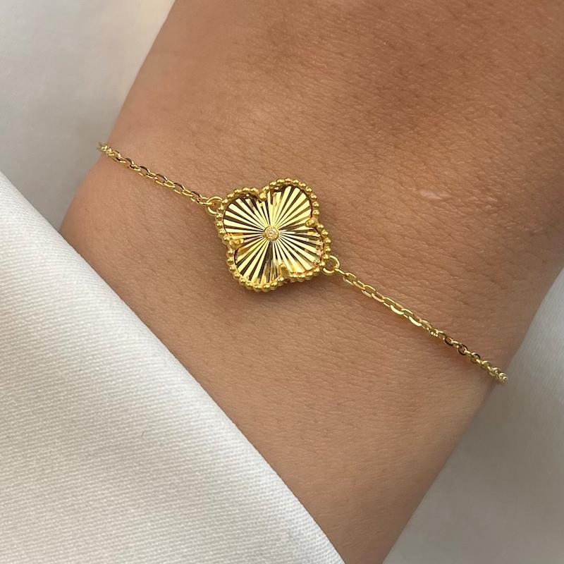 دستبند طلا ۱۸ عیار گلبهار تراش تک گل 19 سانت مندی گلد
