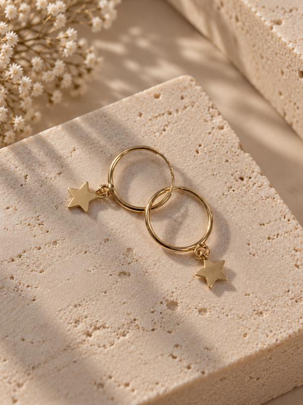 گوشواره زنانه طلا ۱۸ عیار حلقه ای ستاره دار گالری طلا ماهرو