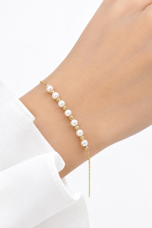دستبند زنانه طلا ۱۸ عیار مروارید با گوی البرنادو VoGa GOLD