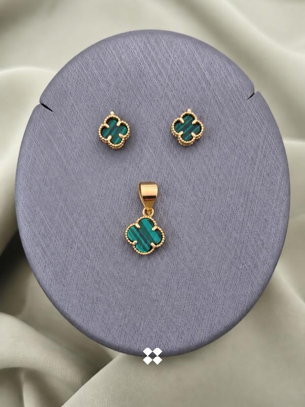 زنانه نیم ست طلا ۱۸ عیار ونکلیف سبز گالری طلای یمنا