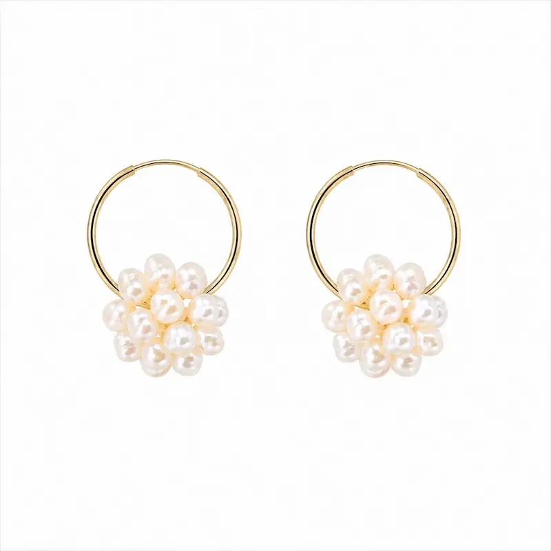 گوشواره زنانه طلا ۱۸ عیار حلقه ای با مروارید پرورشی لونار گلد گالری