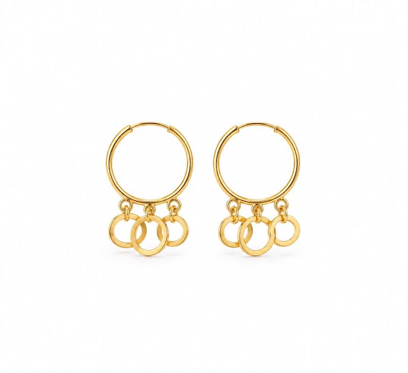 گوشواره زنانه طلا ۱۸ عیار گوشواره حلقه ای آویزدار گالری طلای تاج