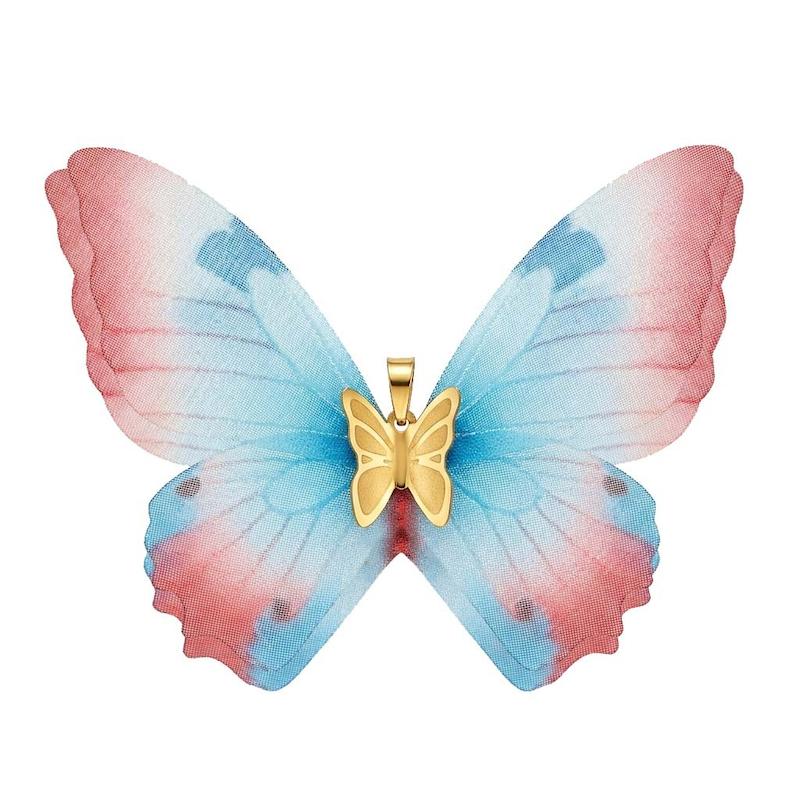 آویز زنانه طلا ۱۸ عیار پروانه پارچه ای آبی و قرمز گالری یگانه