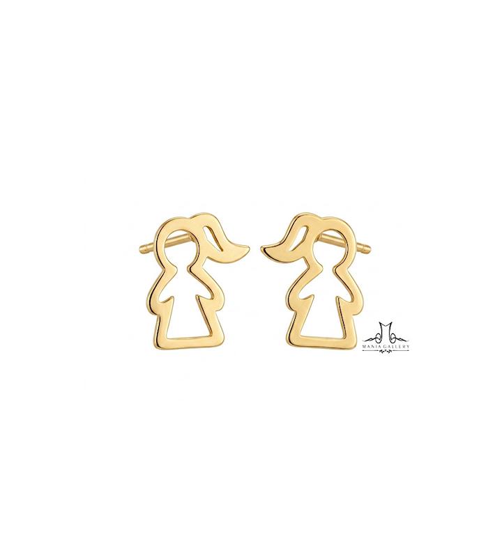 گوشواره بچگانه طلا ۱۸ عیار طرح دختر گالری مانيا