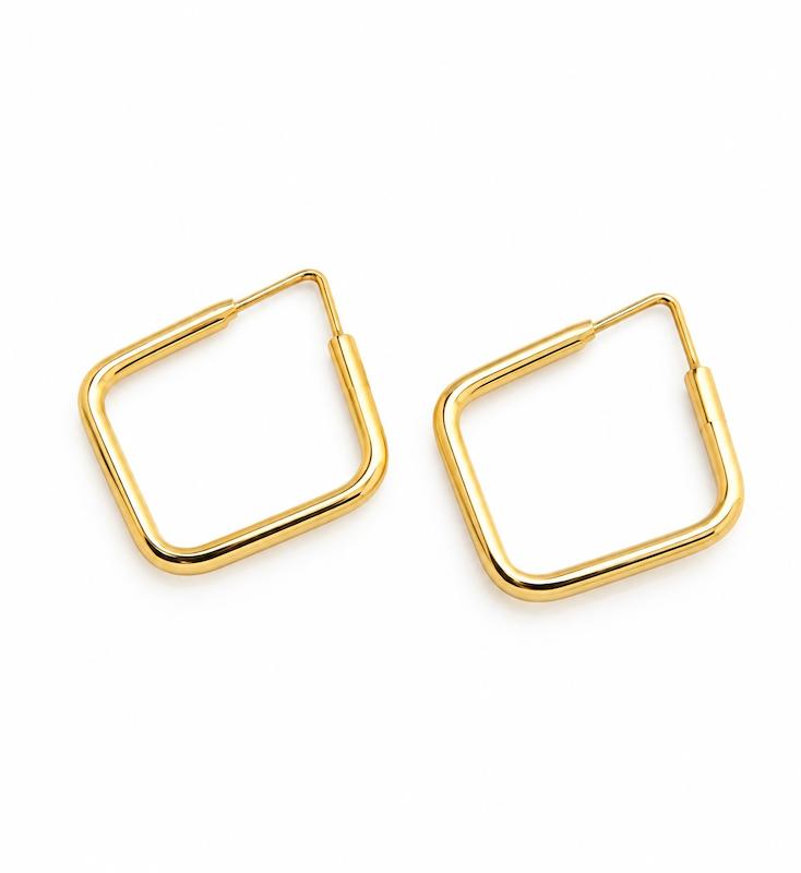 گوشواره زنانه طلا ۱۸ عیار گوشواره حلقه ای هندسی طرح مربع گالری طلای الهه