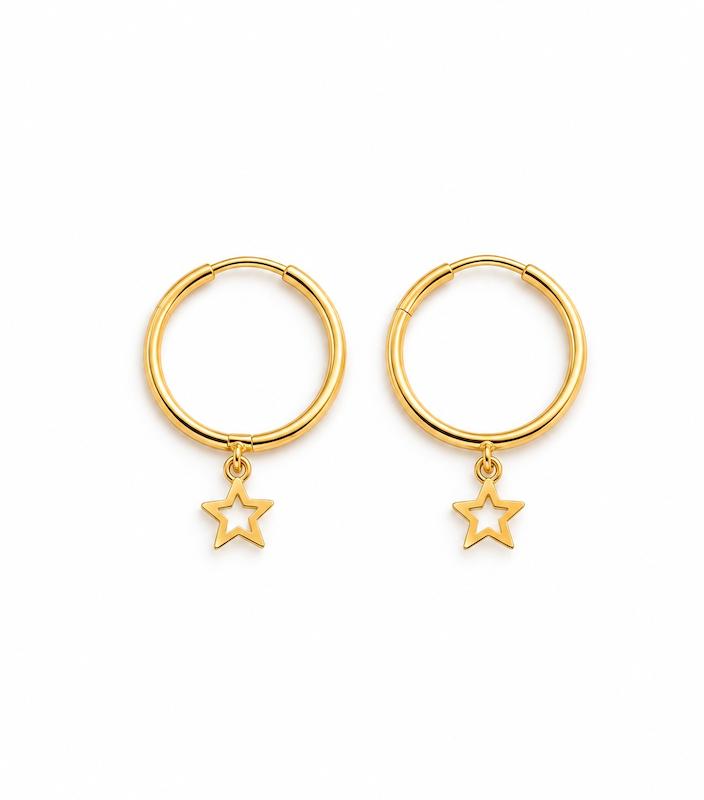 گوشواره زنانه طلا ۱۸ عیار گوشواره حلقه ای پولکی طرح ستاره ( الهه گلد ) گالری الهه گلد