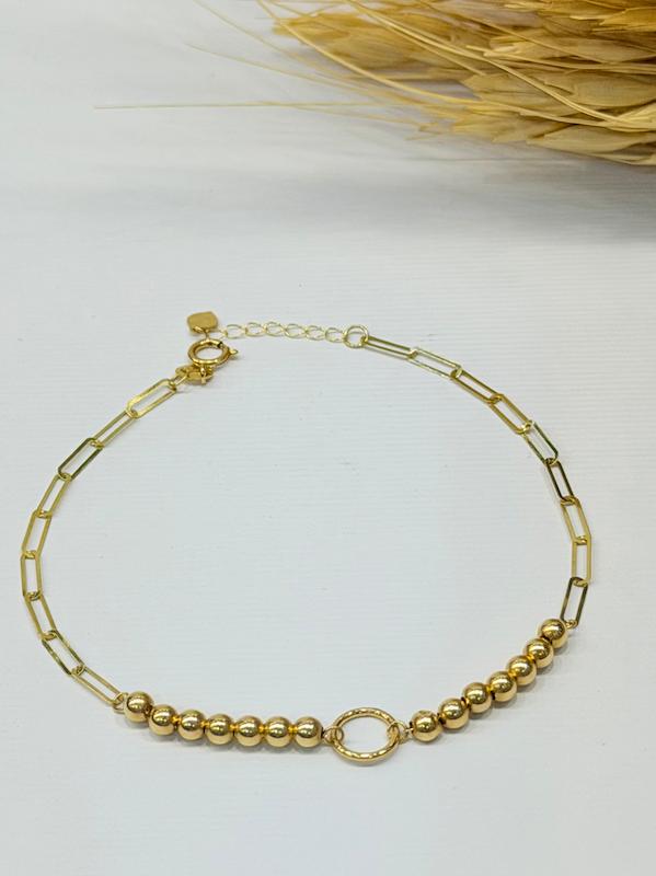 دستبند زنانه طلا ۱۸ عیار ترکیبی هرمس و گوی گالری نوین