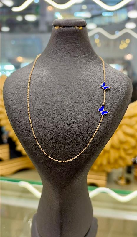 گردنبند زنانه طلا ۱۸ عیار گردنبند دوپروانه دو رو گالری طلا میکال