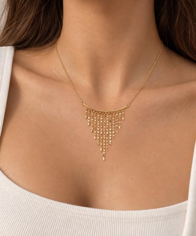 گردنبند زنانه طلا ۱۸ عیار گردنبند شرابه ای گالری طلای تاج